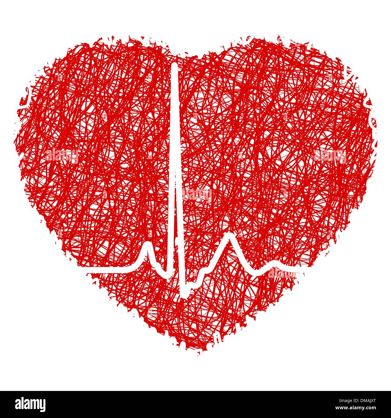 Cuore scribble con il battito cardiaco. EPS 8 Illustrazione Vettoriale