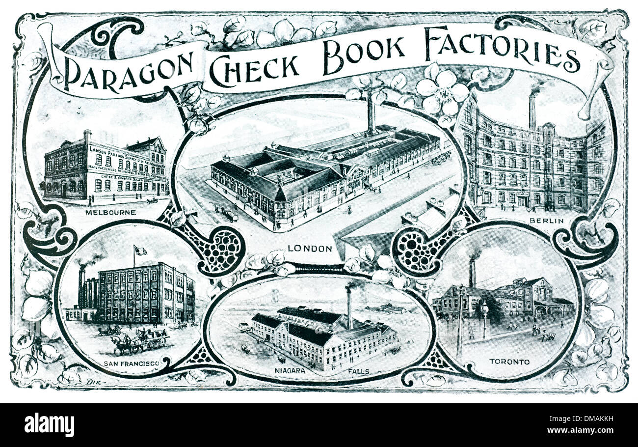 Il legno vecchio blocco di stampa Controllo Paragon Prenota fabbrica storico documento di archiviazione Foto Stock