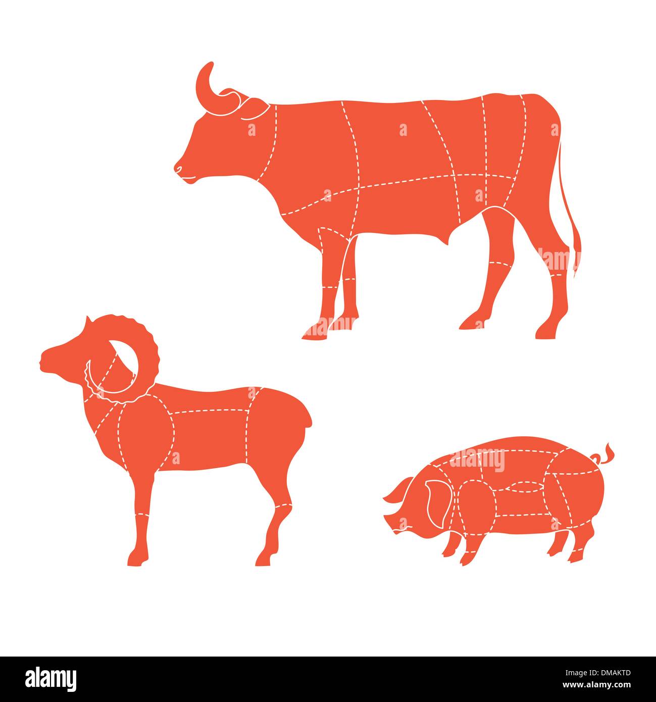 Taglia-cow-carni di montone-maiale Illustrazione Vettoriale