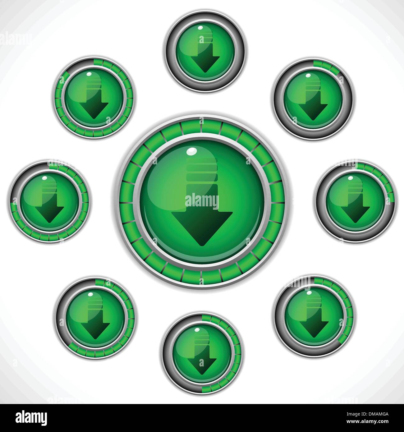 Scaricare lucido pulsante verde con barre Illustrazione Vettoriale