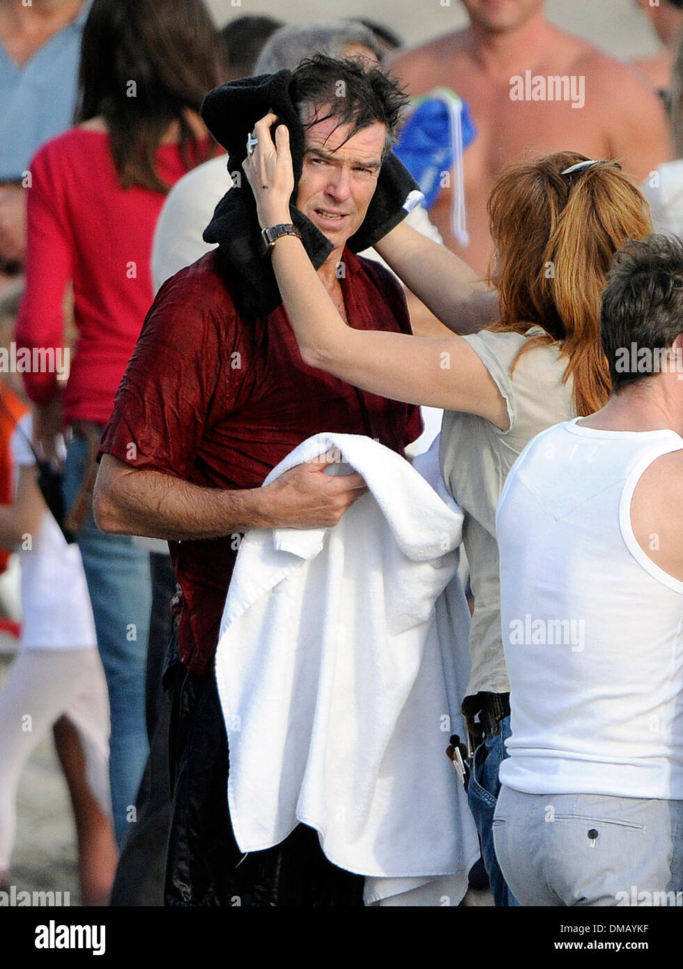 Attore Pierce Brosnan sul set del film 'un lungo cammino verso il basso'. Girato in Mallorca in ottobre 2012. Foto Stock