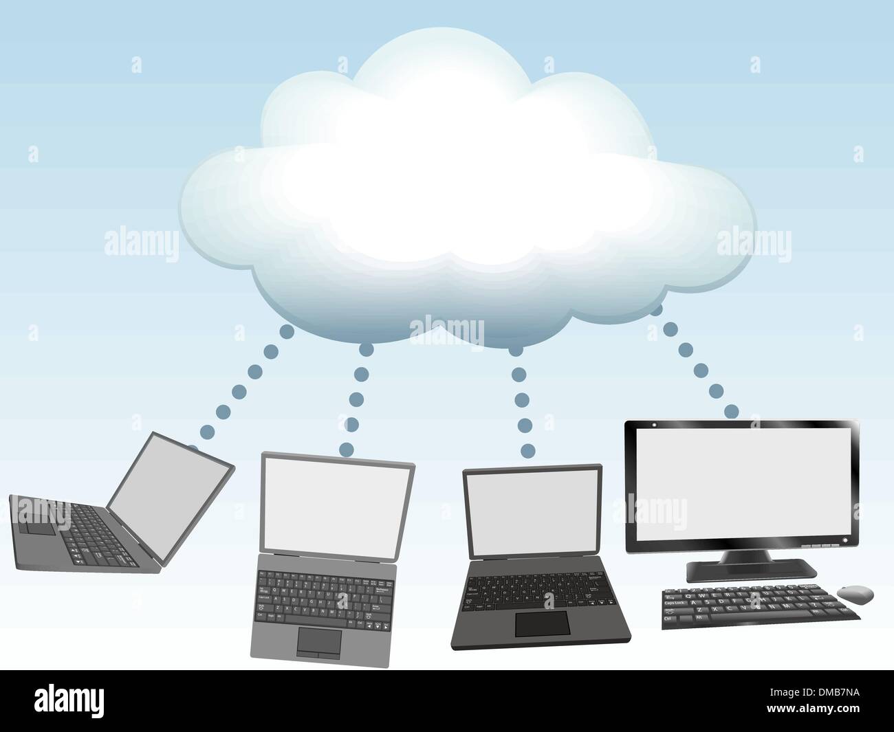 Computer di connettersi per la tecnologia di cloud computing Illustrazione Vettoriale