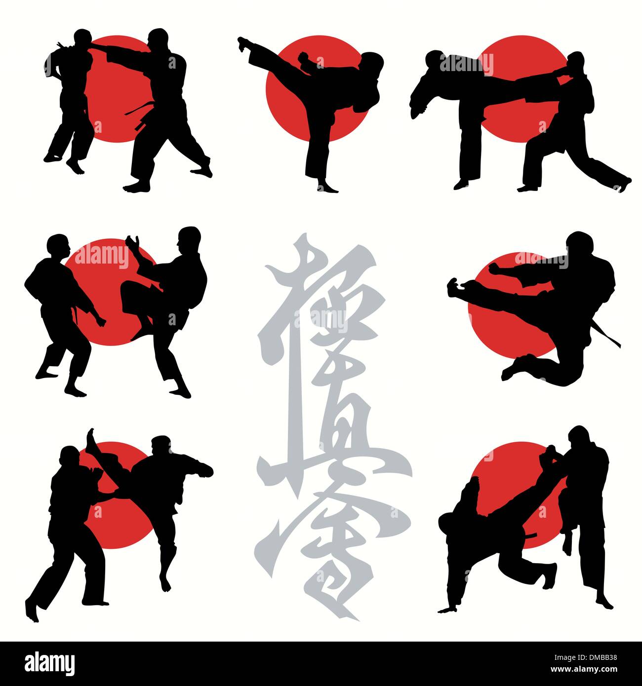 Il Karate Kyokushin Fighters sagome impostato Illustrazione Vettoriale