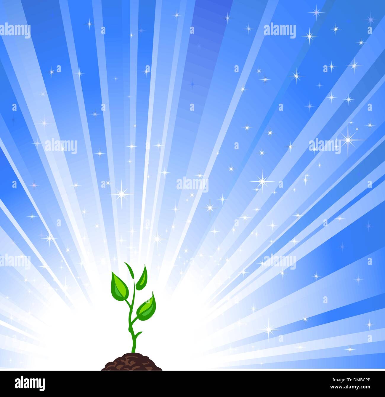 Crescente pianta verde e blue star background come un simbolo di natu Illustrazione Vettoriale