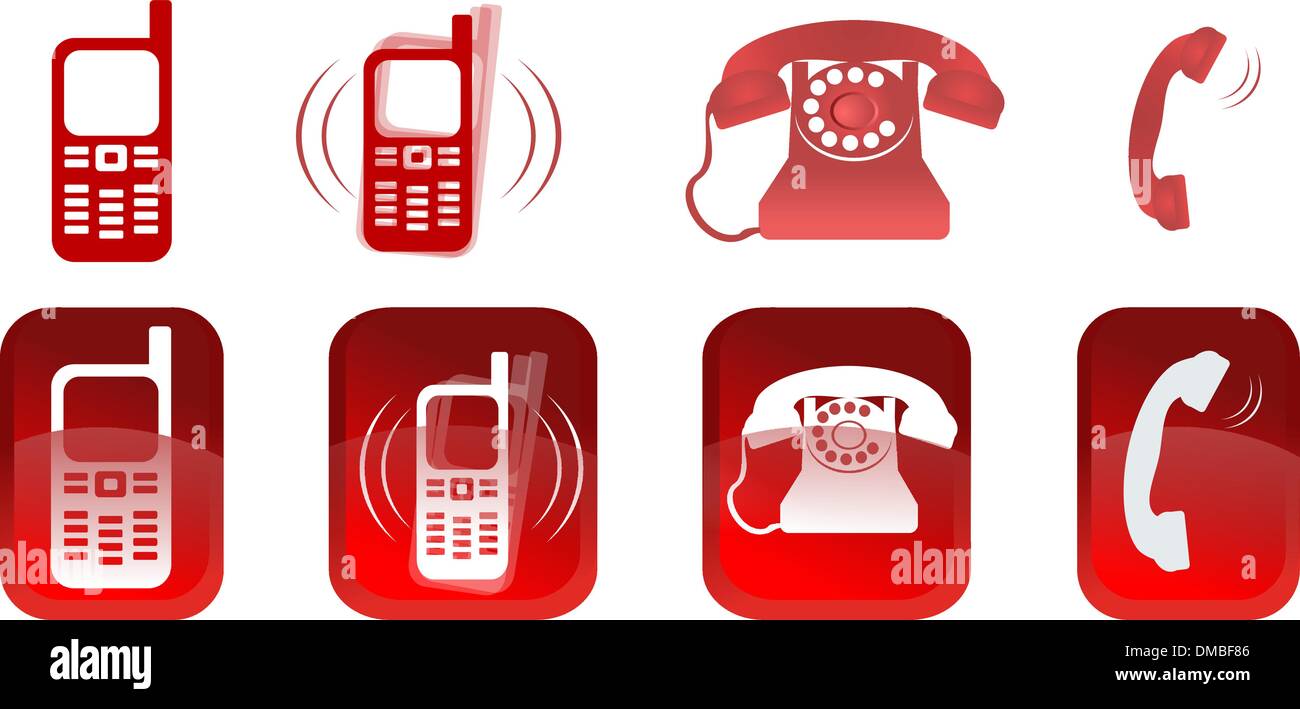 Set di Red icone luminose del telefono Illustrazione Vettoriale