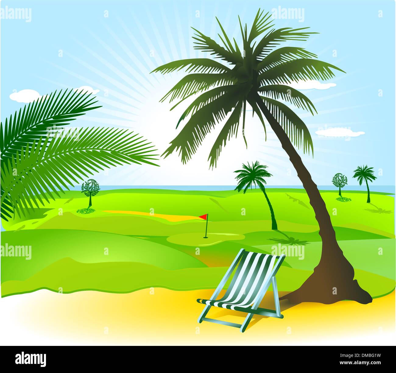 Paesaggio aperto con Palm tree Illustrazione Vettoriale