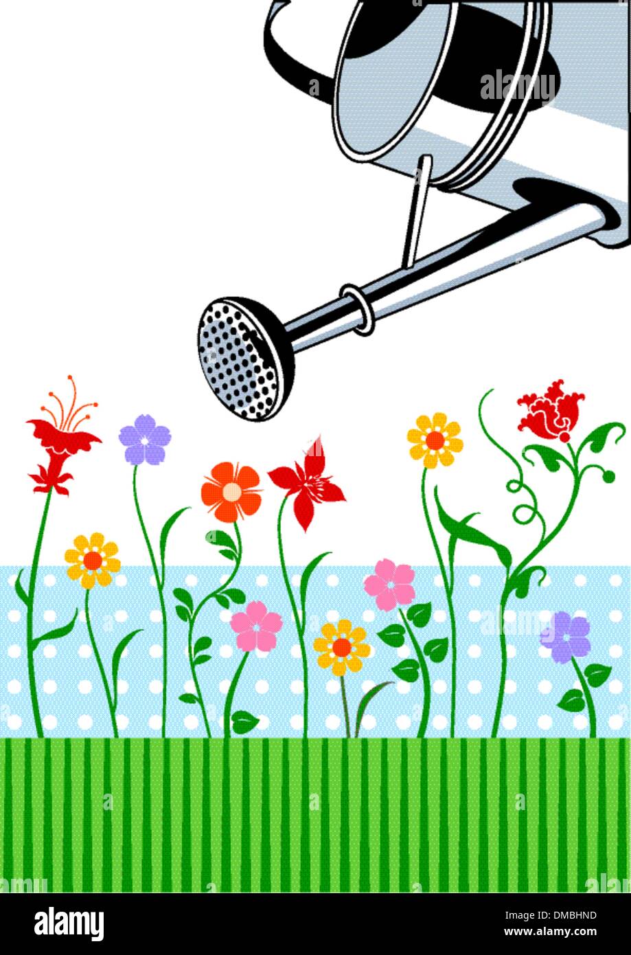 La manutenzione del giardino e fiori di irrigazione Illustrazione Vettoriale