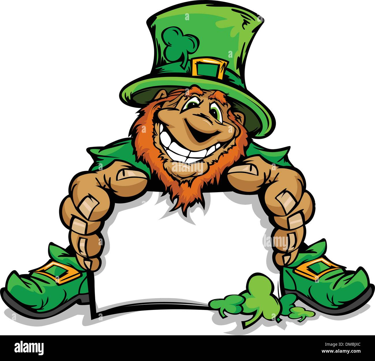 Sorridente San Patrizio giorno Leprechaun Holding firmano Illustrazione Vettoriale