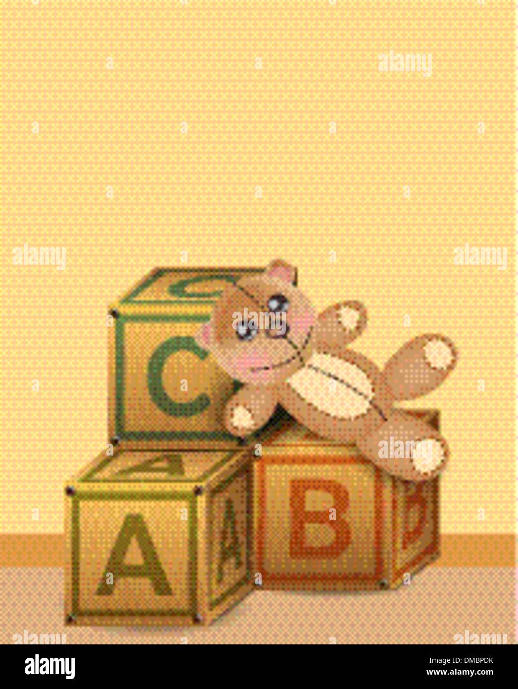 Nelle cassette delle lettere di legno con Teddy bear Illustrazione Vettoriale