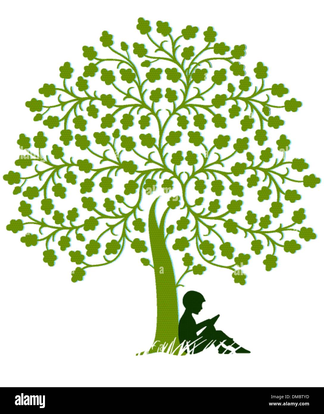 Il bambino è la lettura sotto un albero Illustrazione Vettoriale