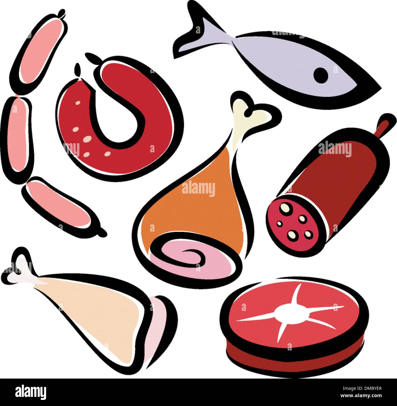 Set di modificabile la carne e il pesce icone Illustrazione Vettoriale