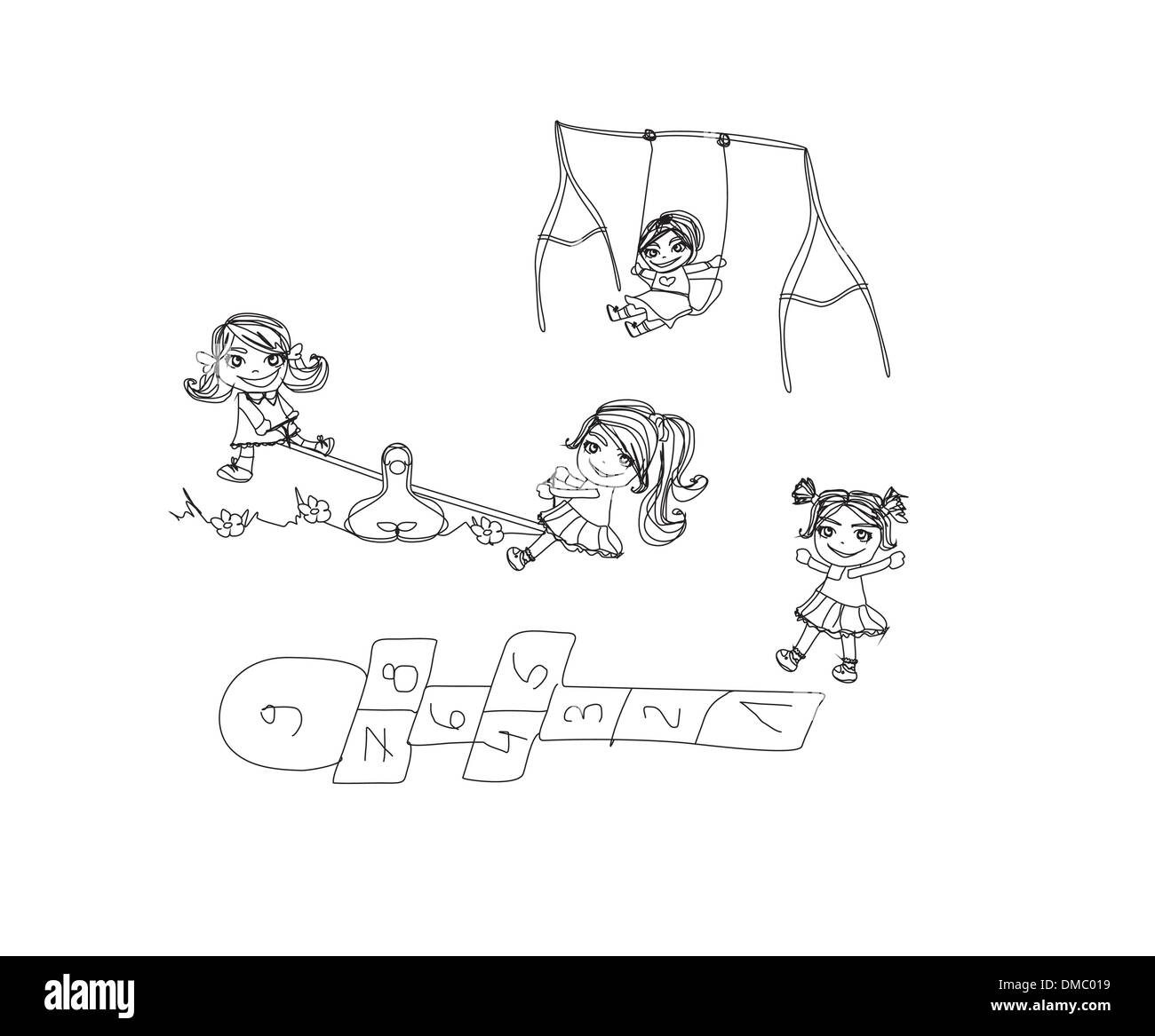 I bambini giocano nel parco giochi - scarabocchi impostato Illustrazione Vettoriale