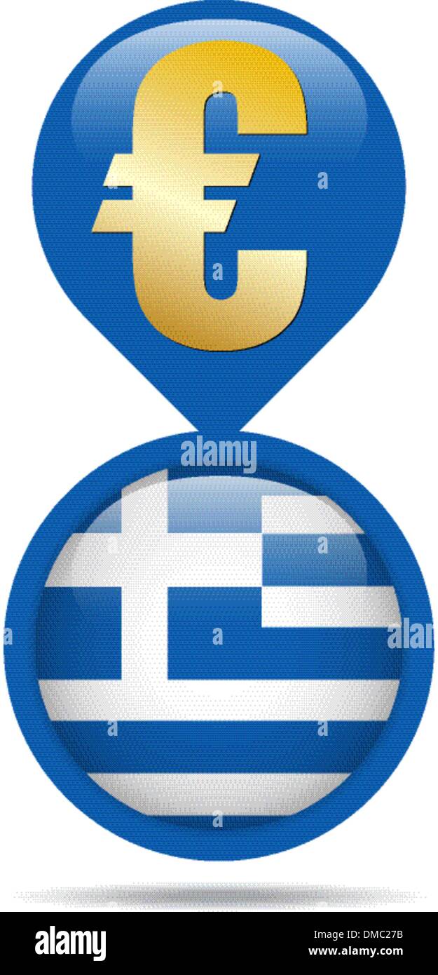 Pulsante di bandiera Grecia crisi Euro Illustrazione Vettoriale