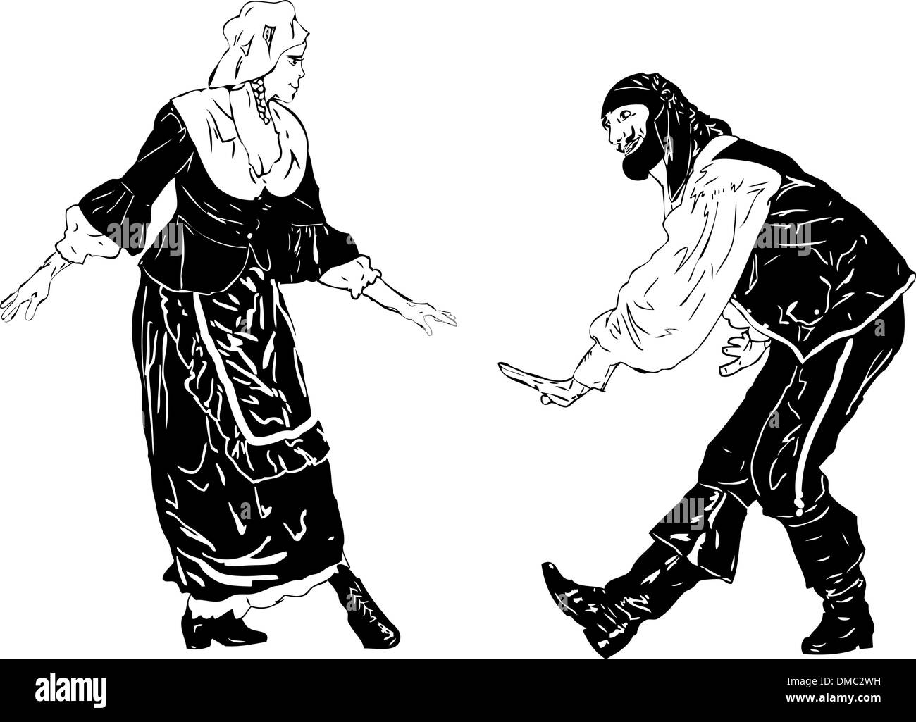 Immagine in bianco e nero di uomini e donne in un arco Illustrazione Vettoriale