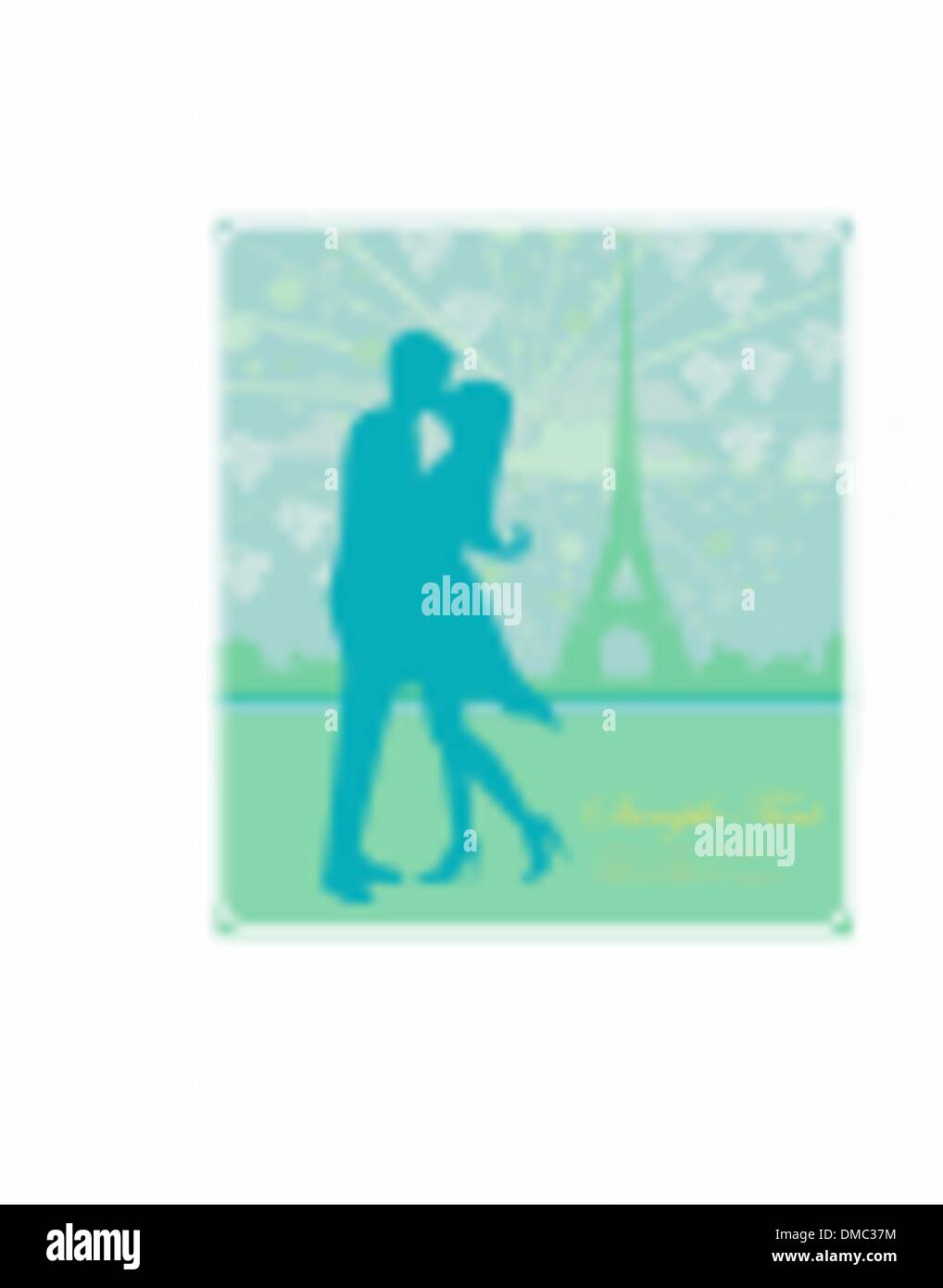 Coppia romantica a Parigi kissing vicino alla Torre Eiffel scheda rétro Illustrazione Vettoriale