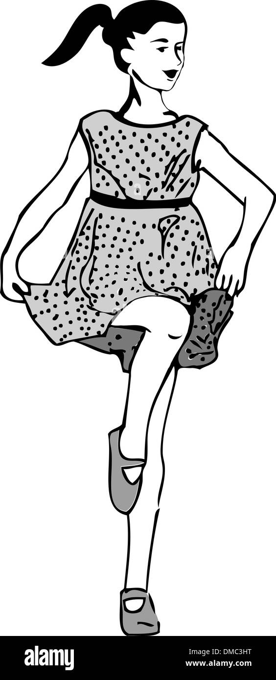 La ragazza di una polka dot dress dancing Illustrazione Vettoriale