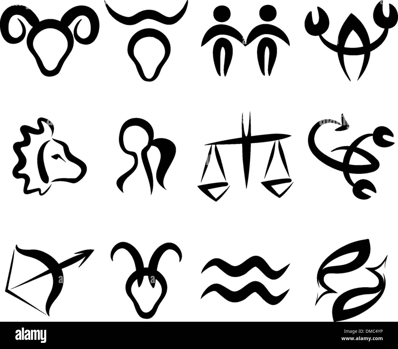 Serie di segni zodiacali, icone stilizzate Illustrazione Vettoriale