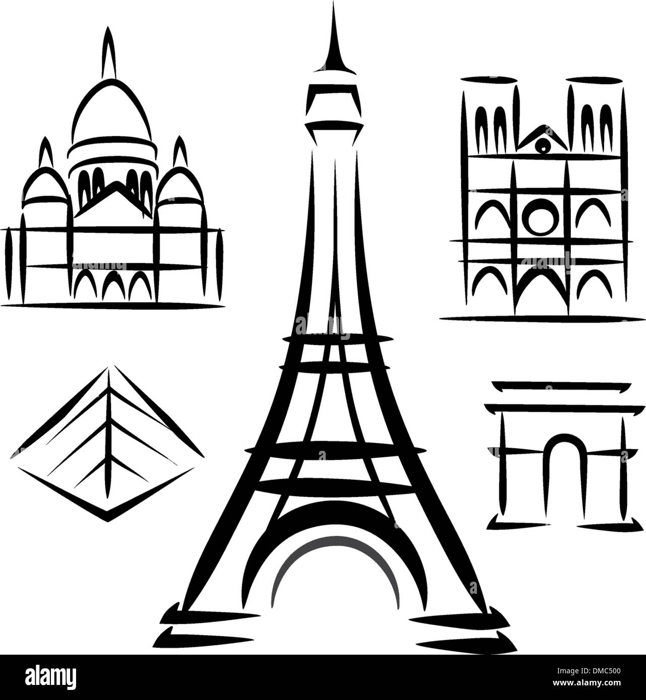 Architettura di Parigi, set di simboli vettoriali Illustrazione Vettoriale