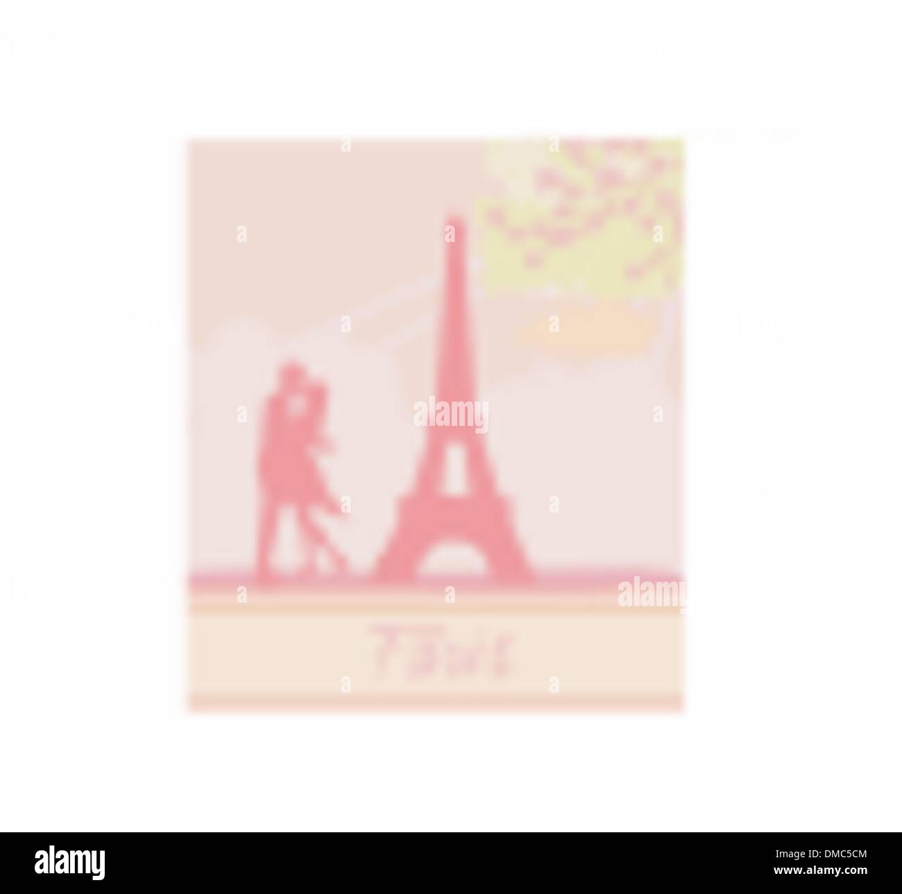 Coppia romantica a Parigi kissing vicino alla Torre Eiffel scheda rétro Illustrazione Vettoriale