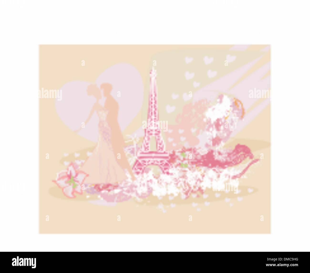 Coppia romantica a Parigi dancing vicino alla Torre Eiffel. Scheda retrò. Illustrazione Vettoriale