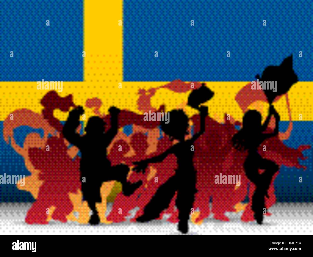 La Svezia Sport folla della ventola con bandiera Illustrazione Vettoriale