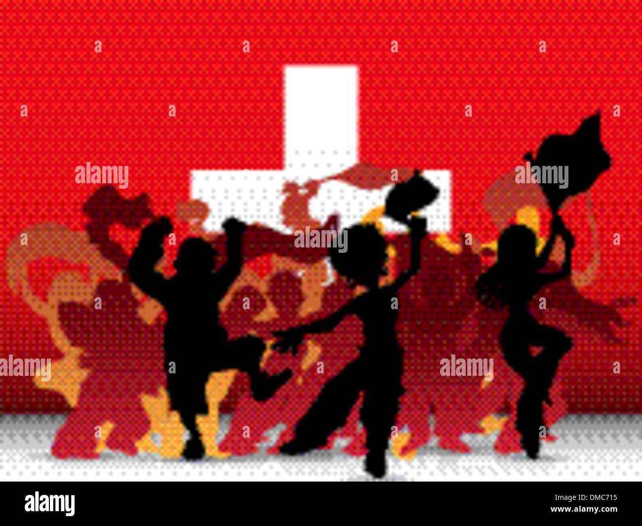 La Svizzera Sport folla della ventola con bandiera Illustrazione Vettoriale