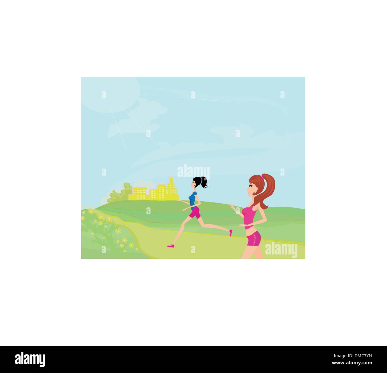 Jogging ragazze in estate Illustrazione Vettoriale