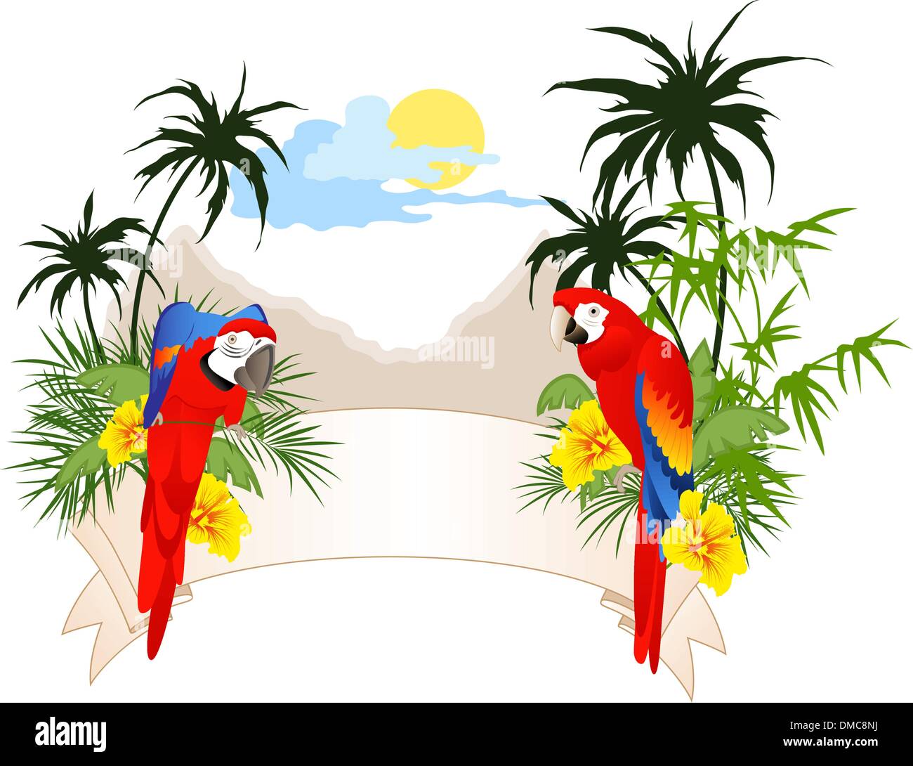 Estate banner con pappagalli Illustrazione Vettoriale