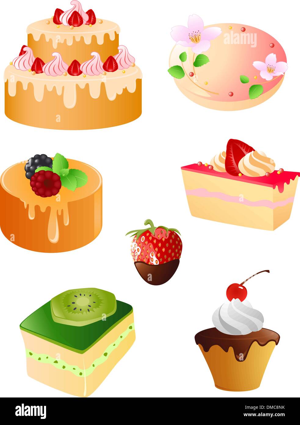 Set di dolce con icone Illustrazione Vettoriale