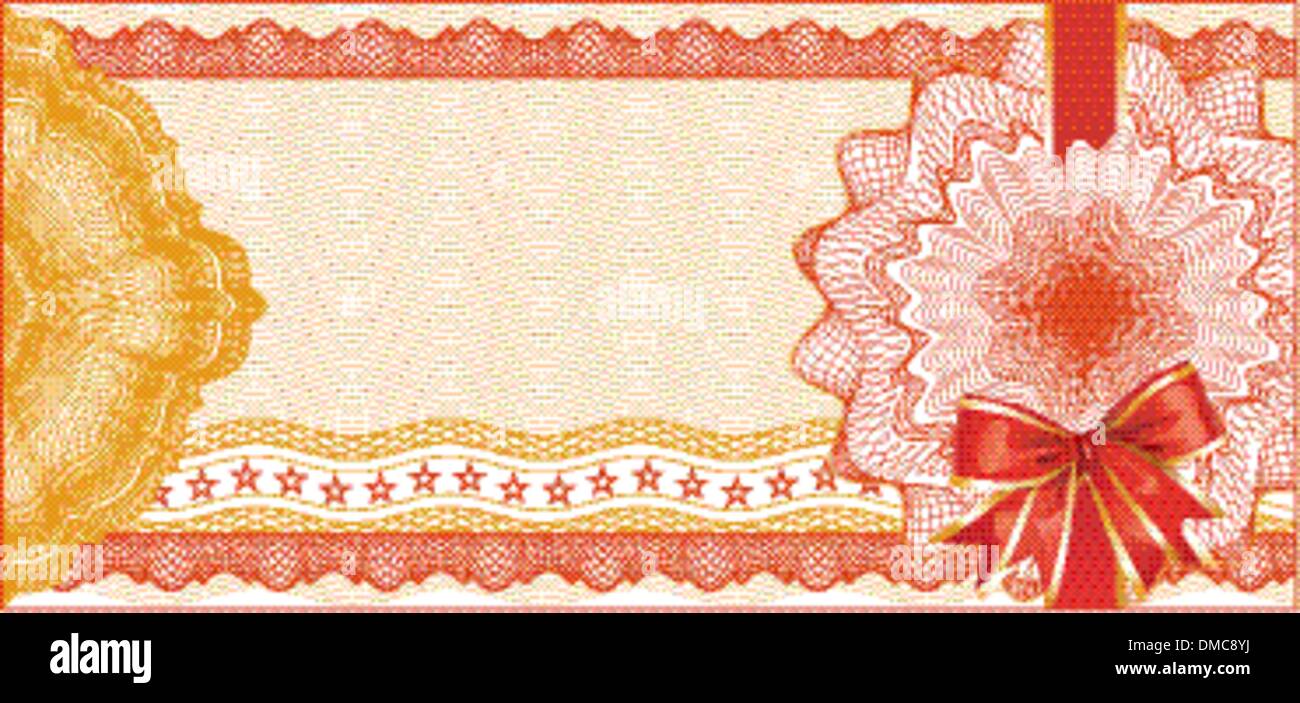 Arabescato sfondo per il Certificato regalo con fiocco rosso Illustrazione Vettoriale