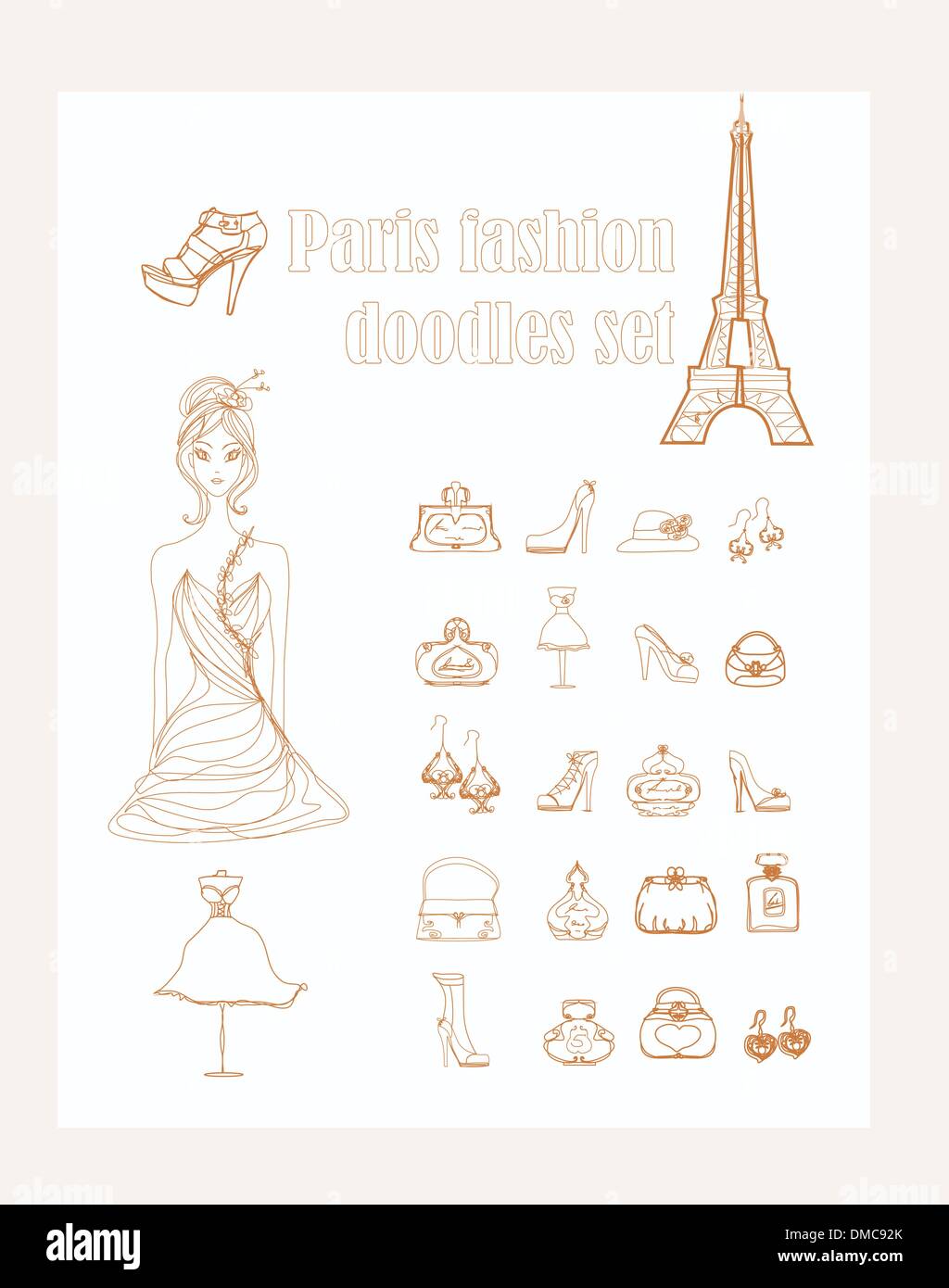 Moda di Parigi doodle impostato Illustrazione Vettoriale