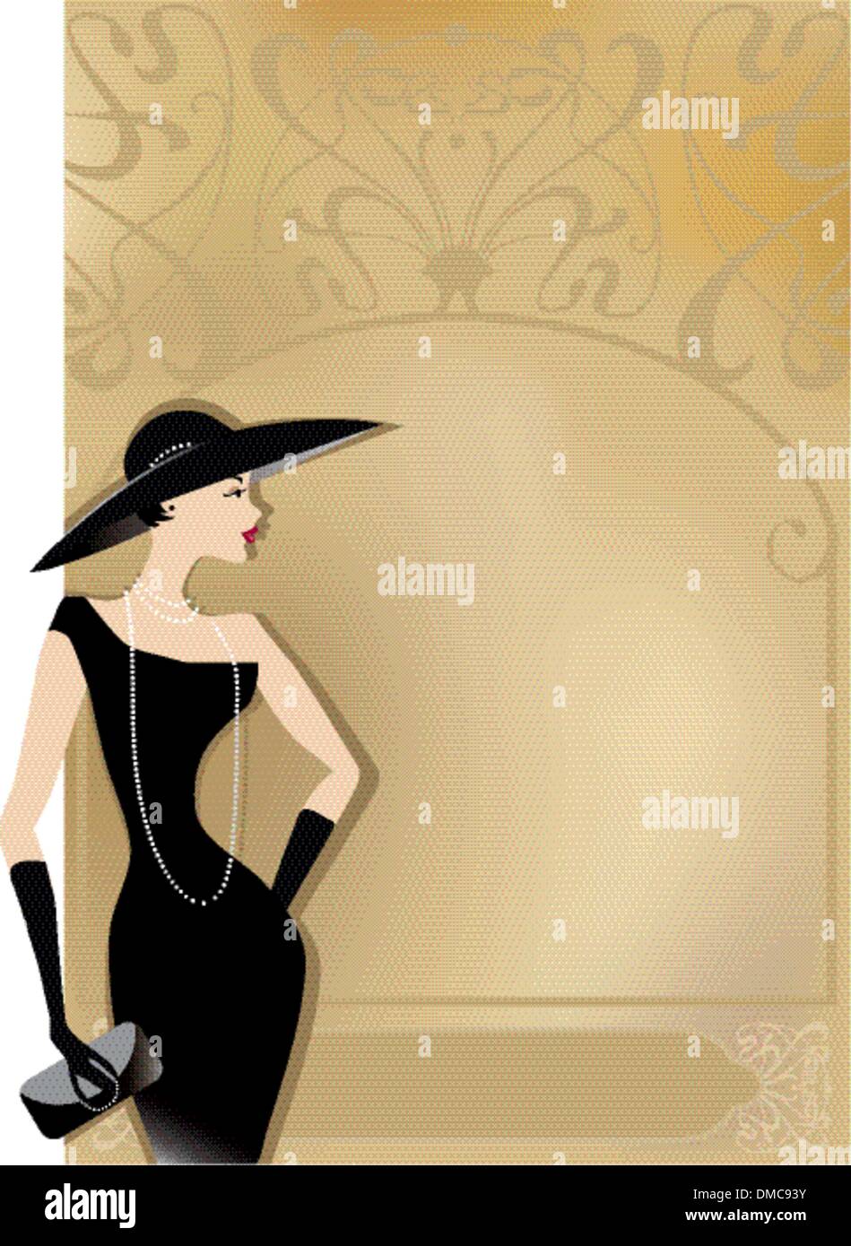 Signora in nero al poster vintage Illustrazione Vettoriale