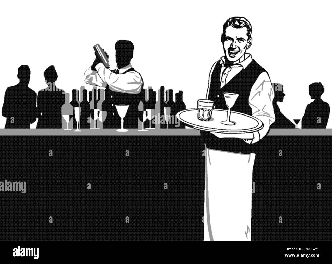 I camerieri e il barista Illustrazione Vettoriale