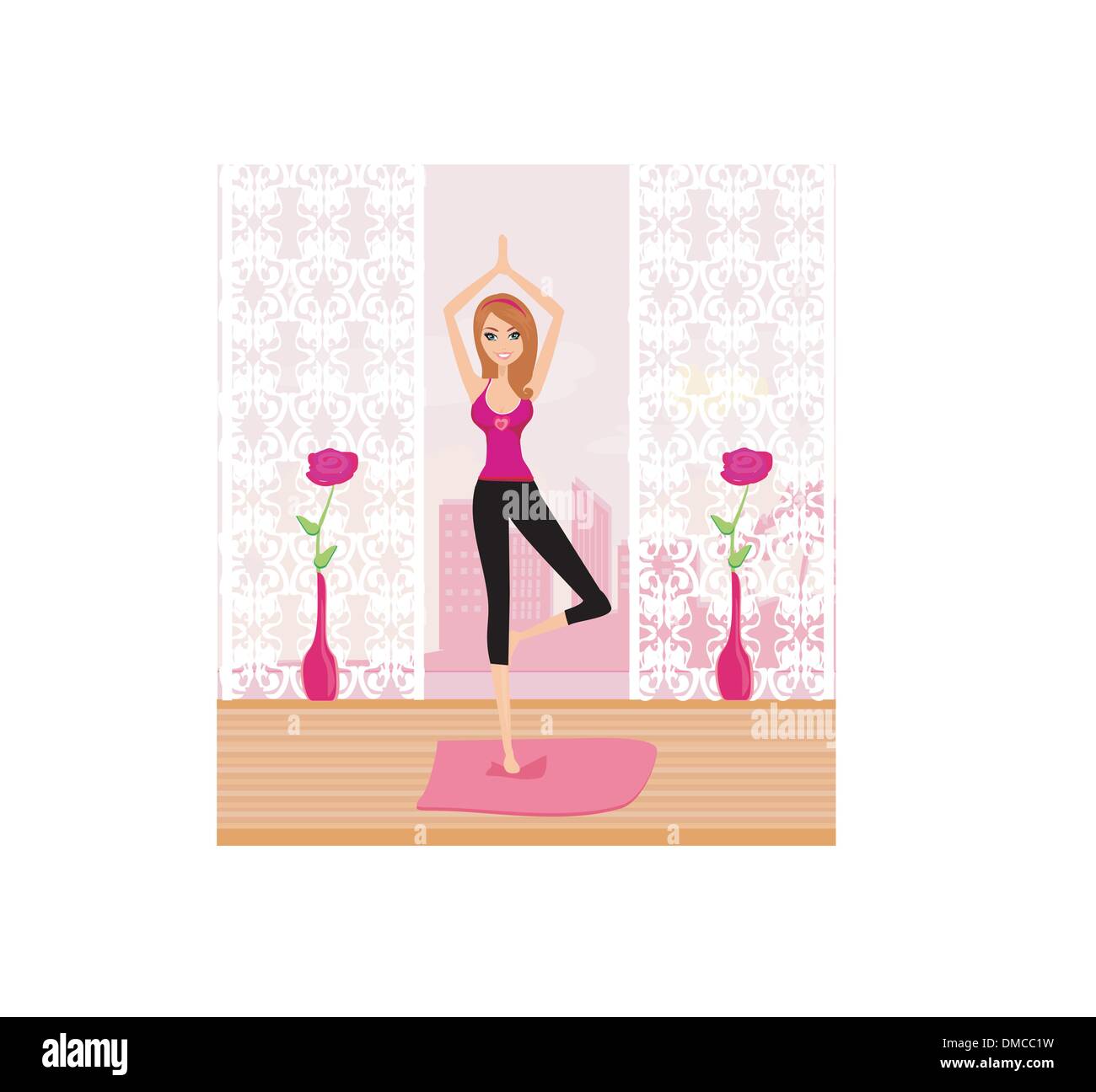 La donna in un tradizionale yoga pongono illustrazione vettoriale Illustrazione Vettoriale