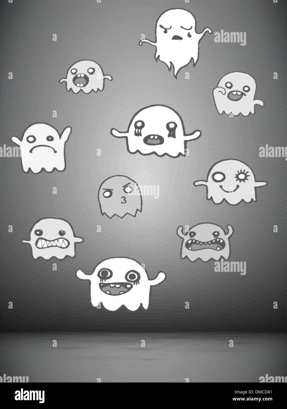 Set di 10 simpatici fantasmi di adesivi. Immagine vettoriale Illustrazione Vettoriale