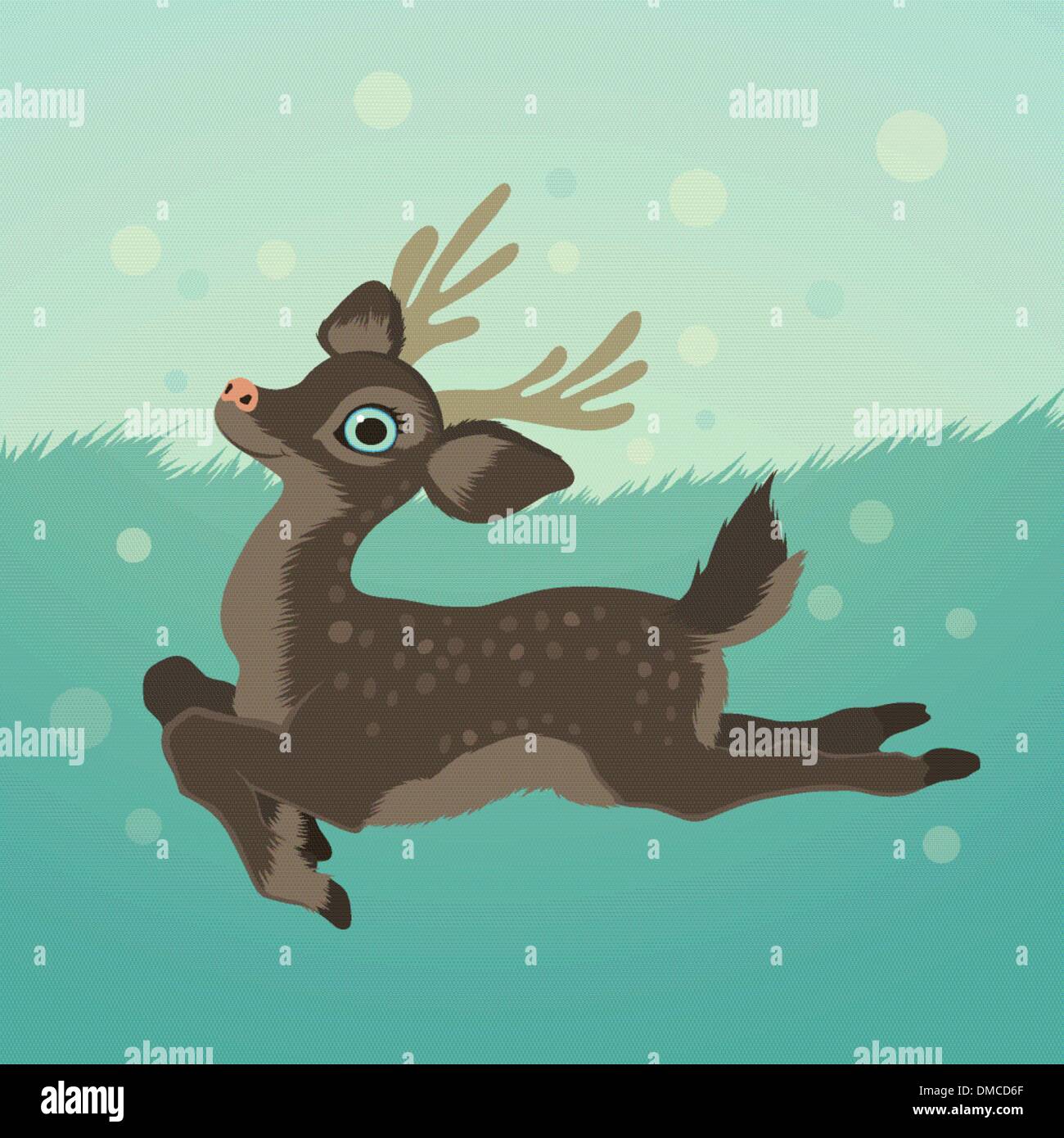 Deer2illustrazione con i cervi nel campo verde e neve Illustrazione Vettoriale