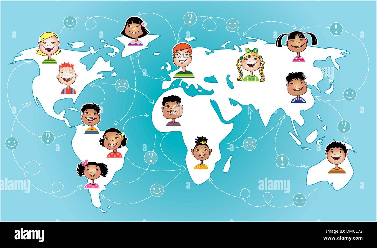I bambini collegati in tutto il mondo Illustrazione Vettoriale
