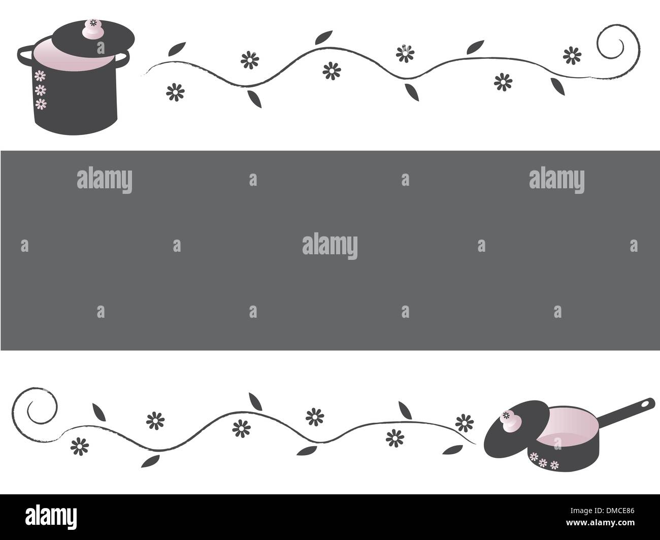 Pentole e padelle sfondo grigio Illustrazione Vettoriale