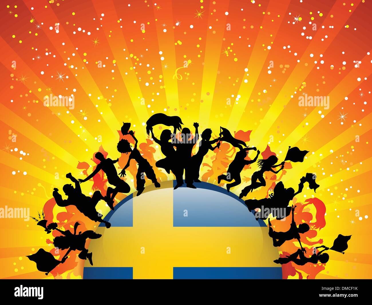 La Svezia Sport folla della ventola con bandiera Illustrazione Vettoriale