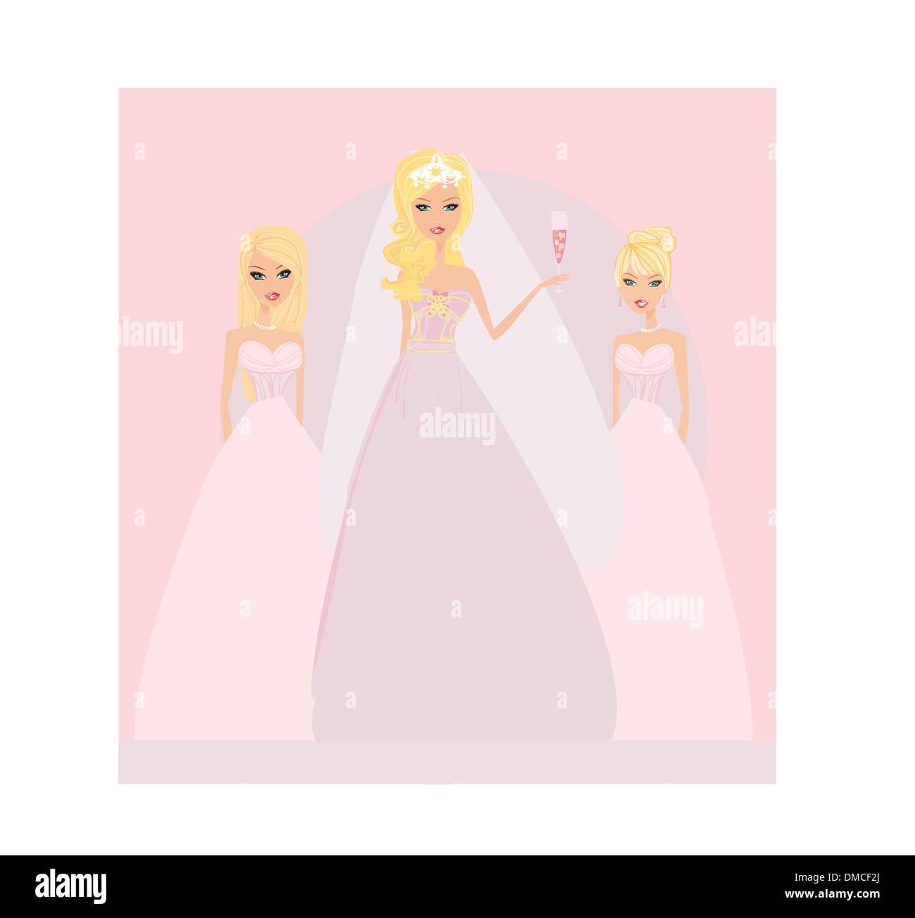 Sposa con bridesmaids Illustrazione Vettoriale