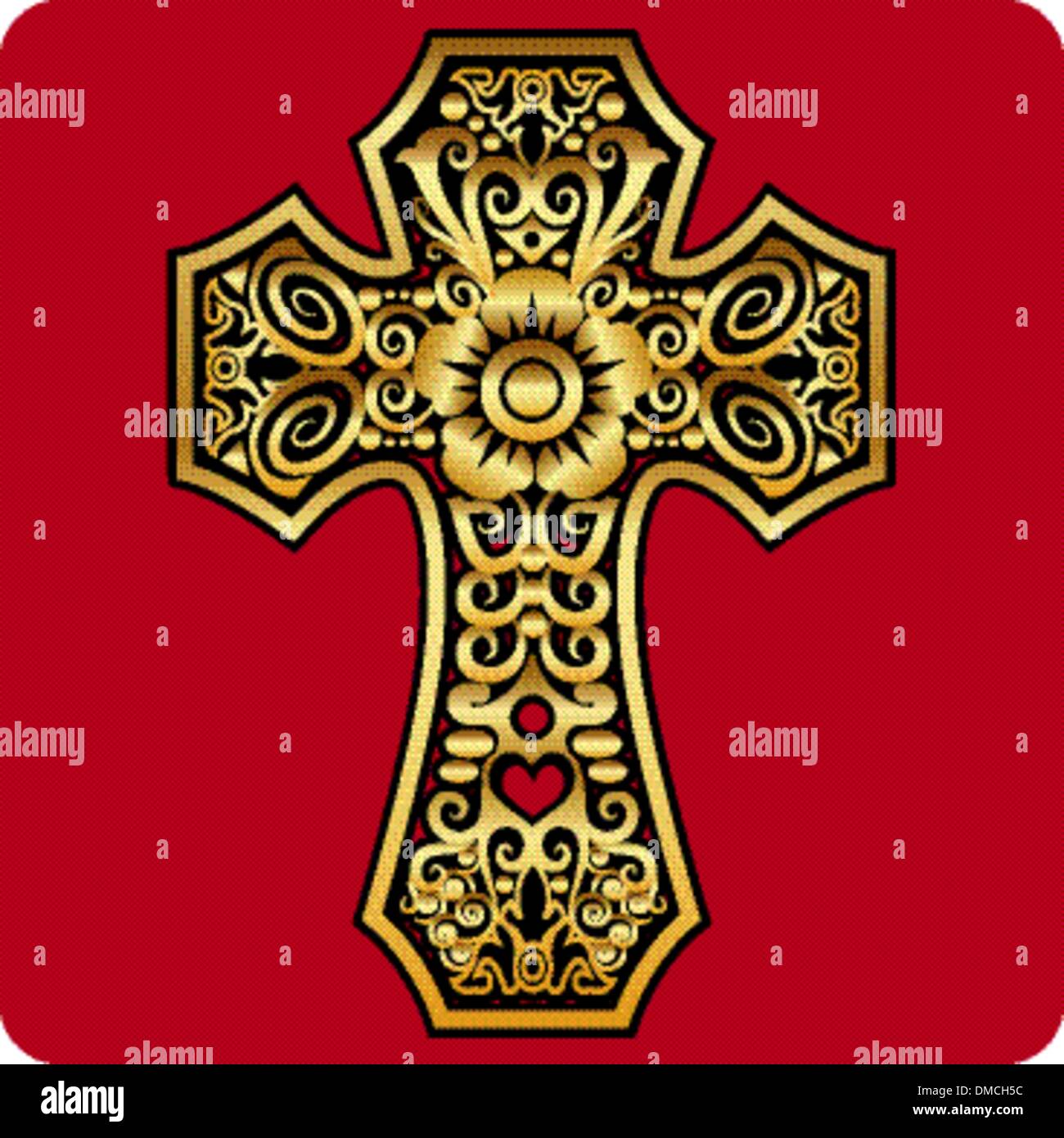 Golden cross ornamento Illustrazione Vettoriale
