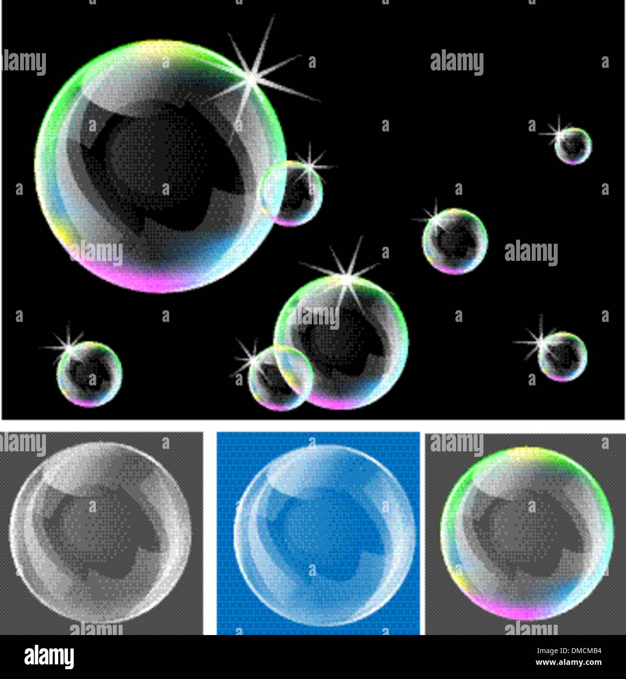 Campione di realistica e rainbow bubble Illustrazione Vettoriale