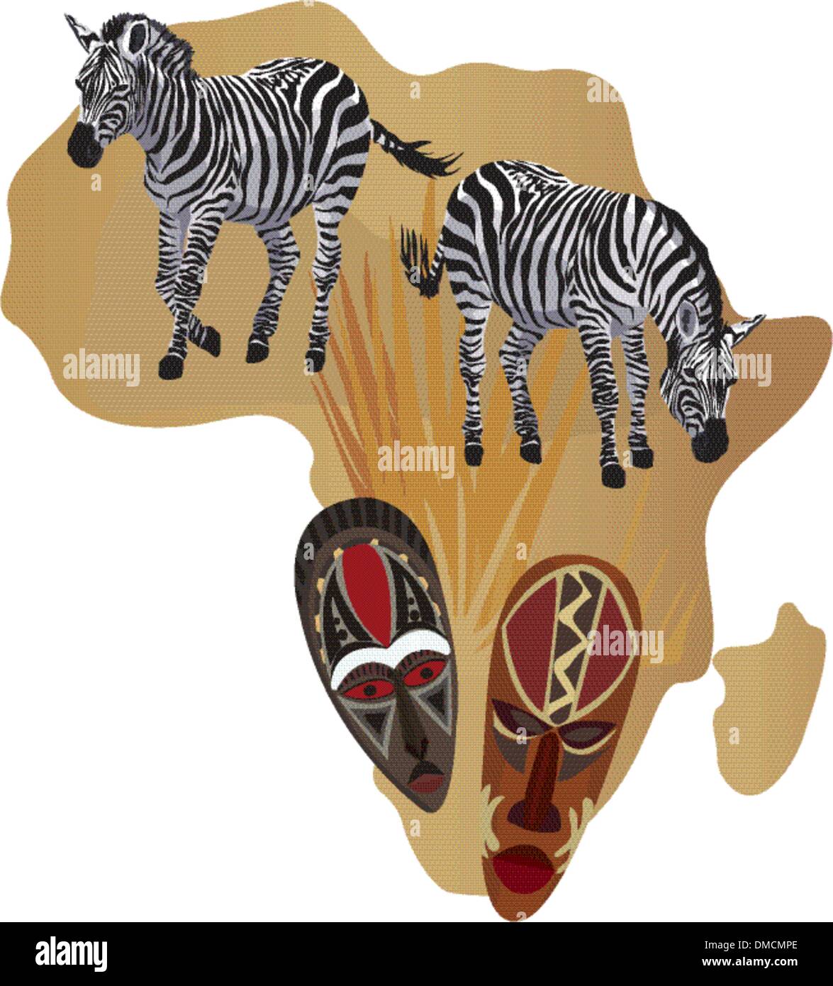 Zebre e maschere africane Illustrazione Vettoriale