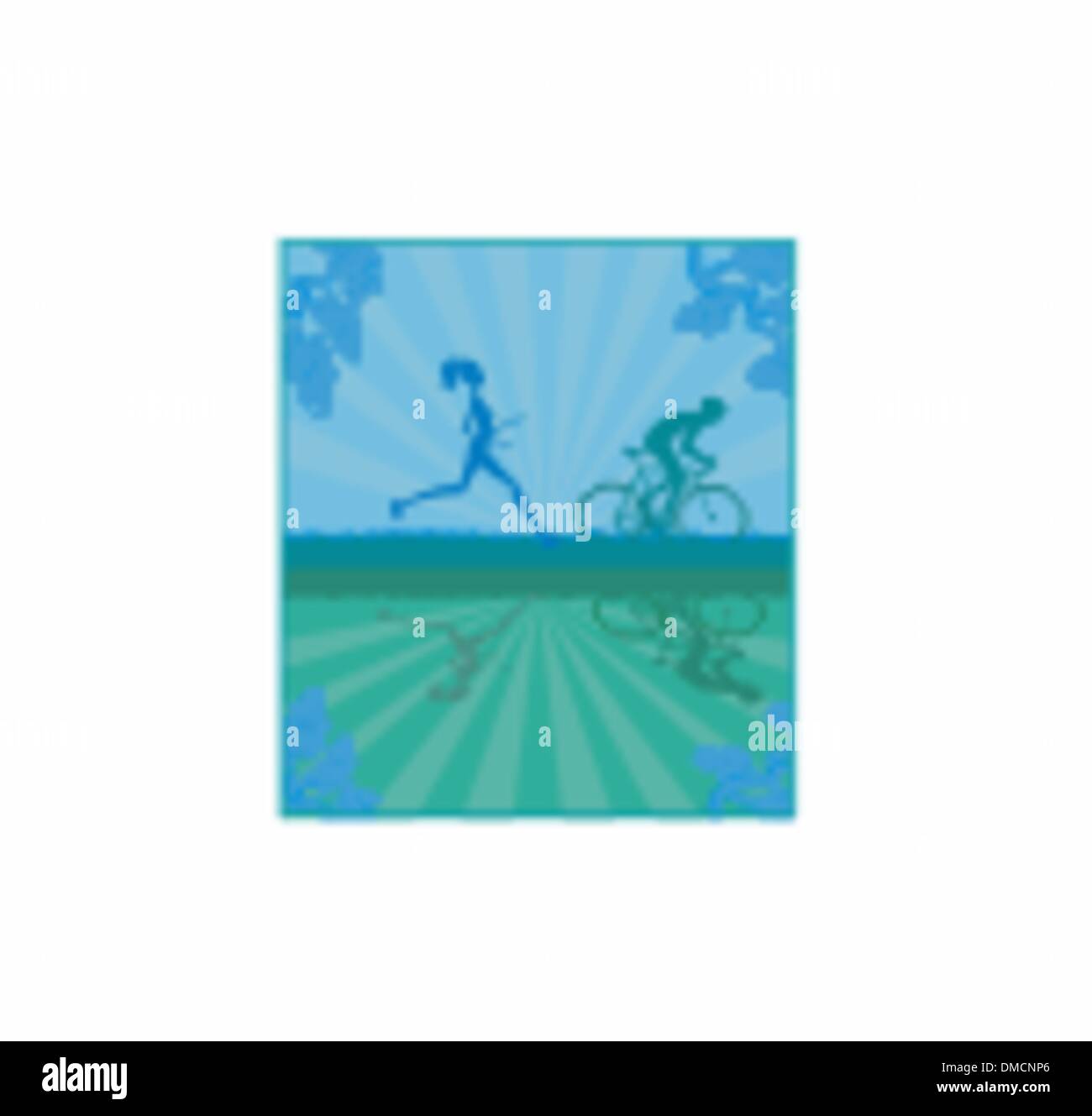 Silhouette di un maratoneta e il ciclista gara Illustrazione Vettoriale