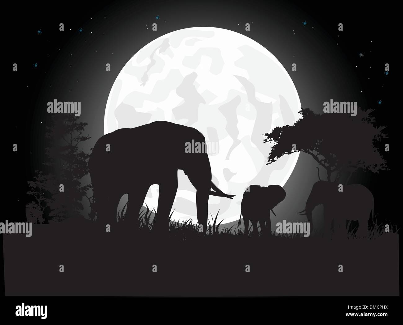 Silhouette di viaggio di elefante Illustrazione Vettoriale