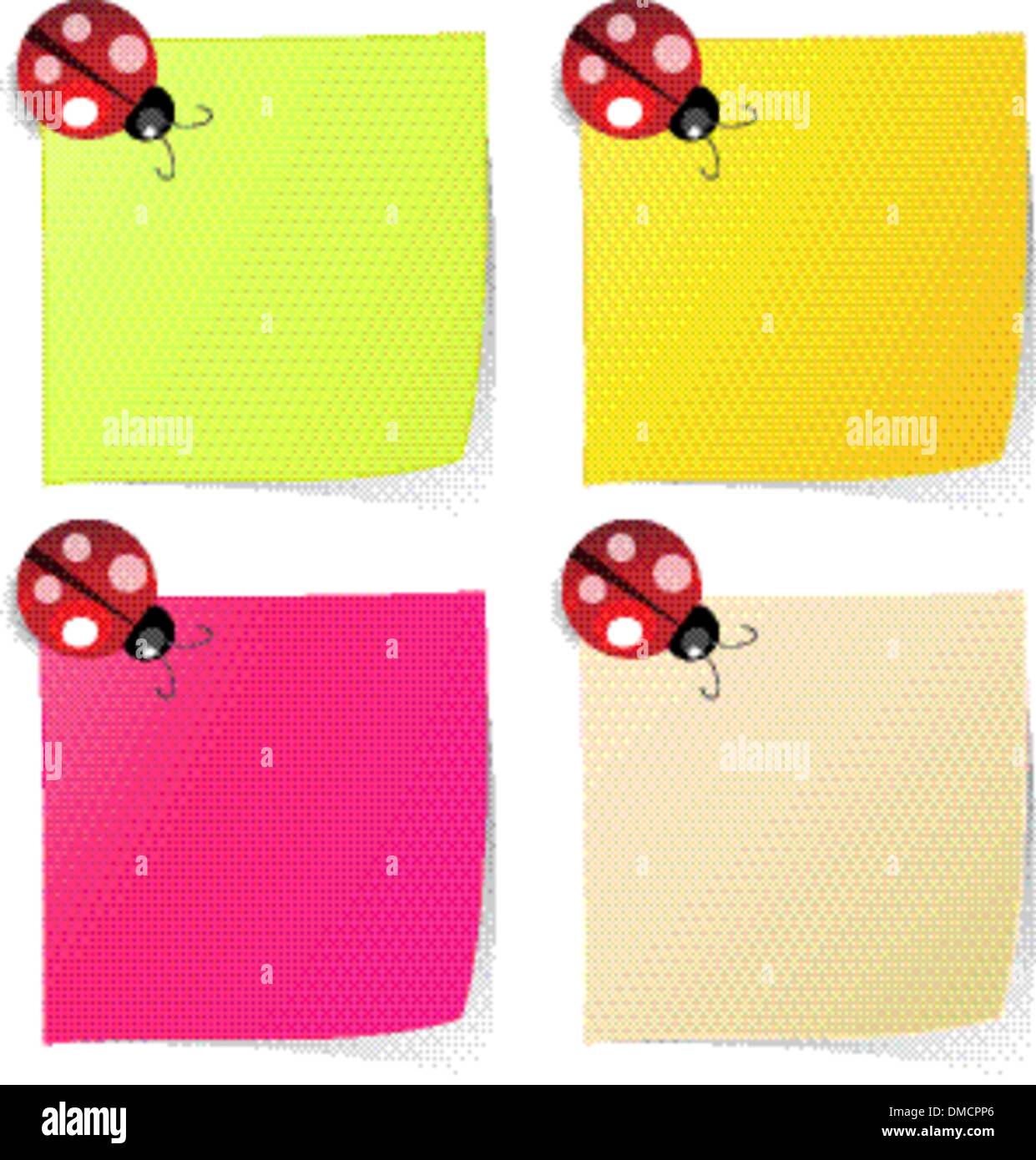 Nota vuota carta in quattro colori con coccinella Illustrazione Vettoriale