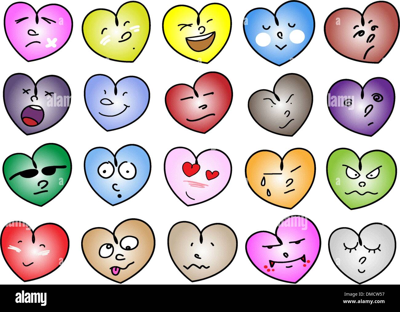 Una illustrazione di variazioni diverse icone di cuore Illustrazione Vettoriale