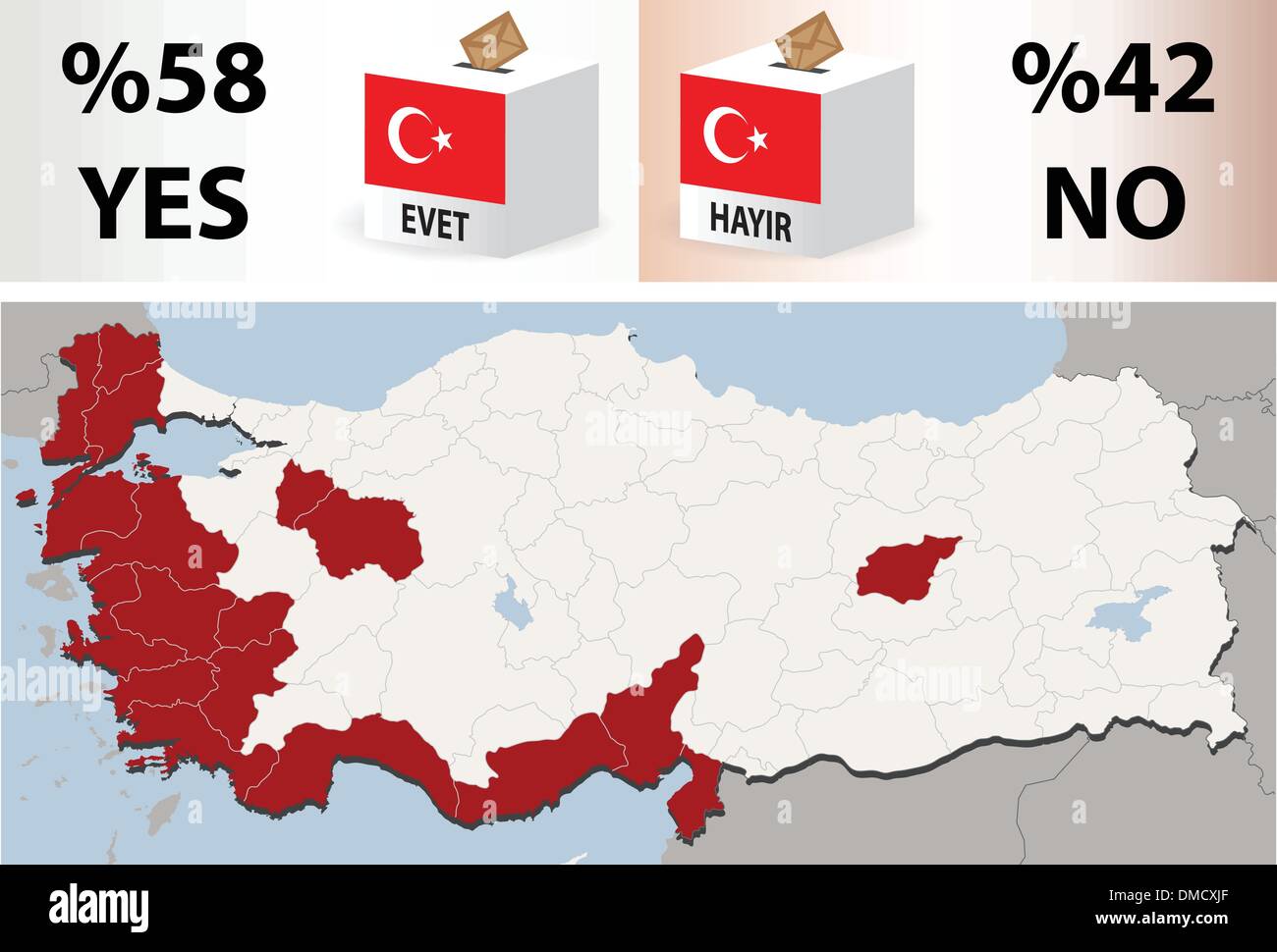 Mappa di Turchia con 12 settembre 2010 i risultati dei referendum Illustrazione Vettoriale