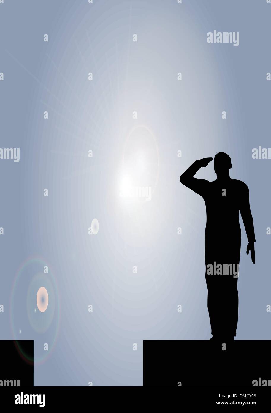 Silhouette di un soldato dell'esercito salutando Illustrazione Vettoriale