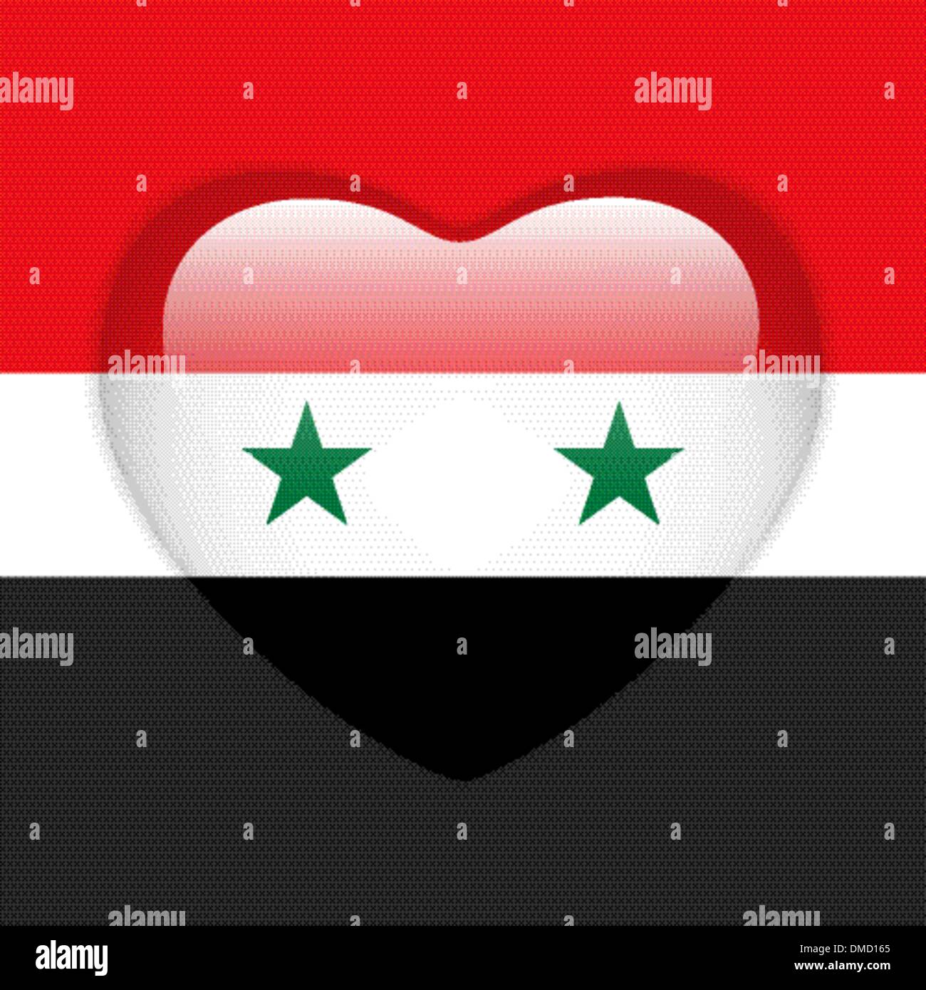 La siria bandiera cuore pulsante lucida Illustrazione Vettoriale
